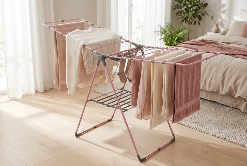 Clearact Wing in Rosé / Grau, aufgeklappt in einem hellen Raum